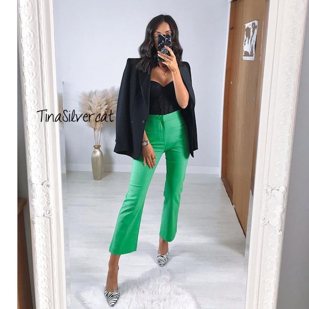 BLOGGER'S FAVE! Zara Mini Flare Pants Green NWT
